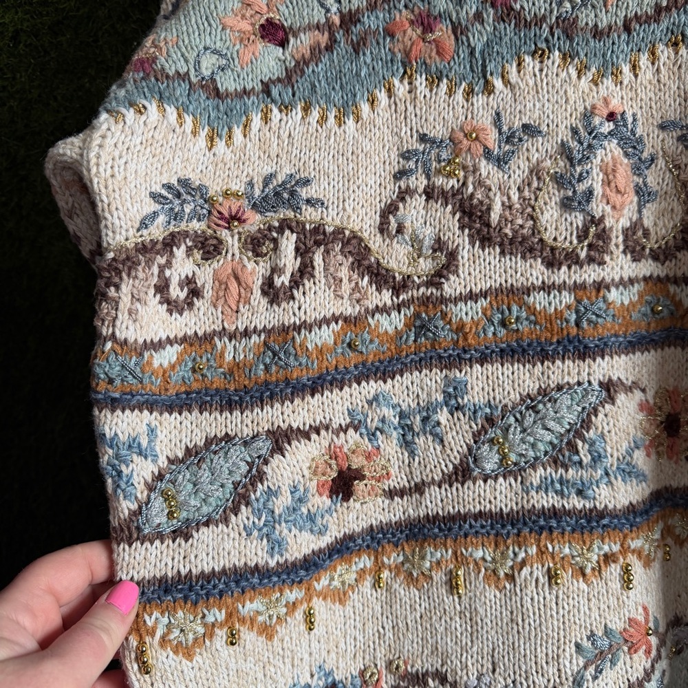 Vintage Heirloom Collectibles Hand Knit Sweater Beaded Embellished Cottagecore - Picture 4 of 7
